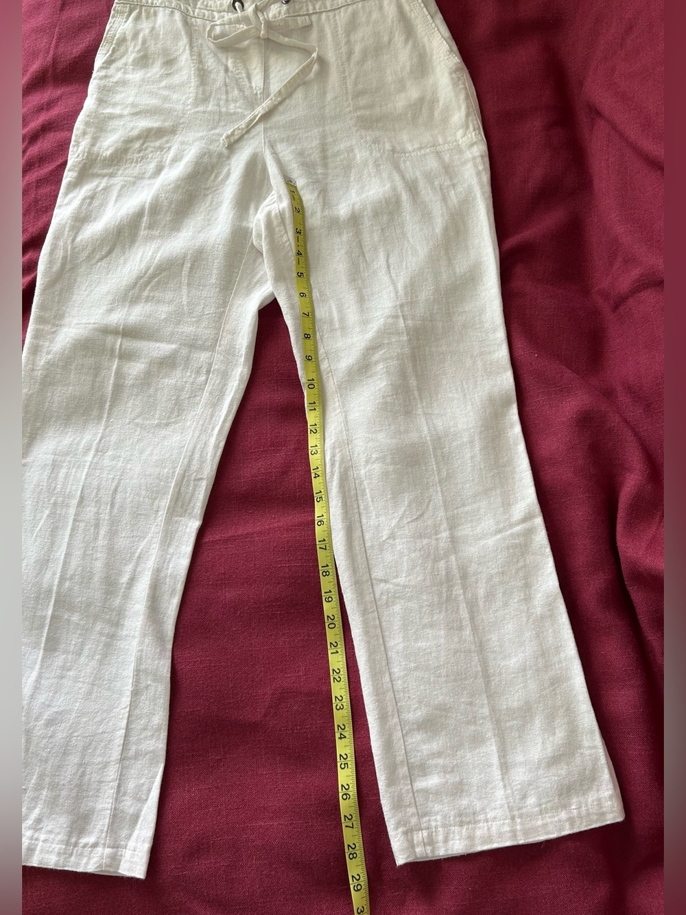 White Linen Drawstring Pants - Picture 6 of 9